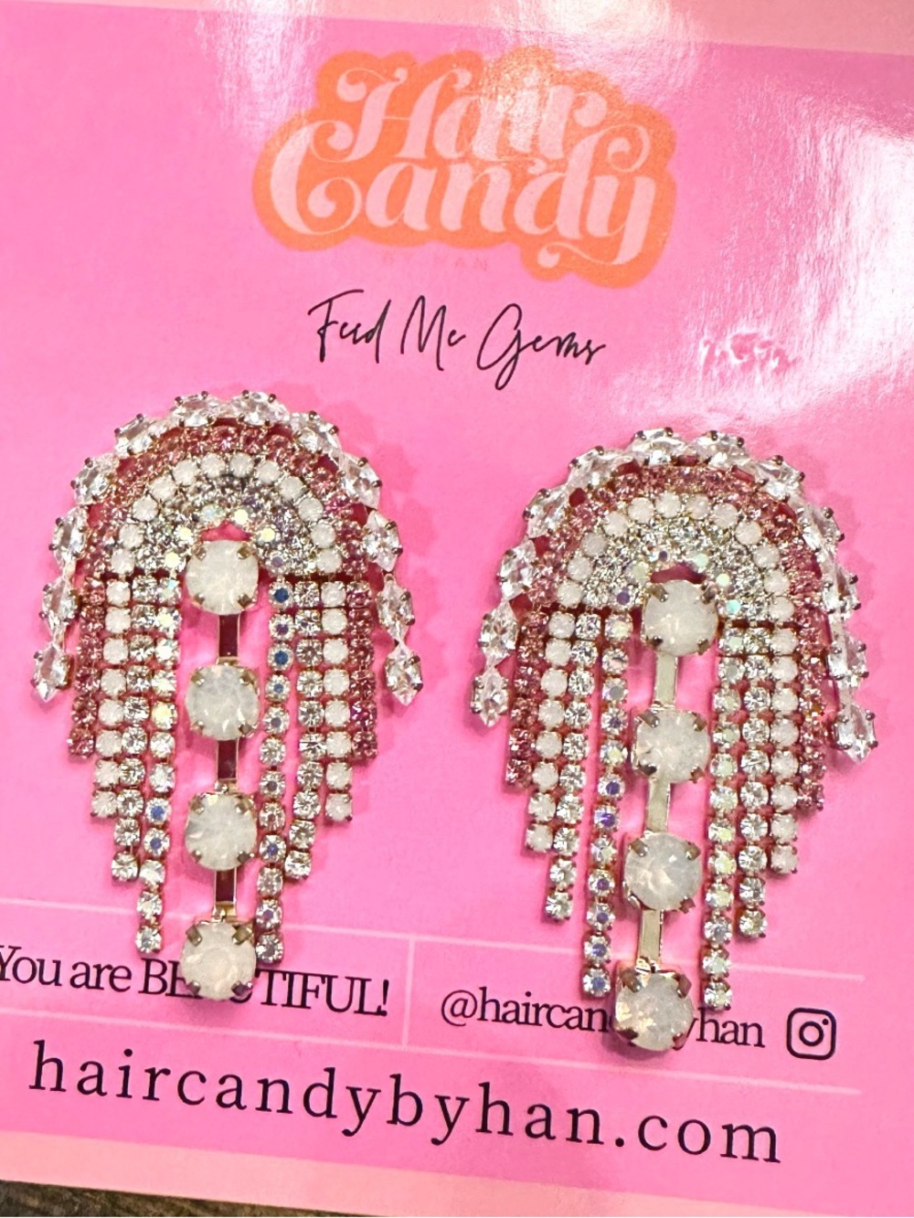 Feed Me Gems Light Pink and Clear/AB rhinestone Baby Jumbo earrings